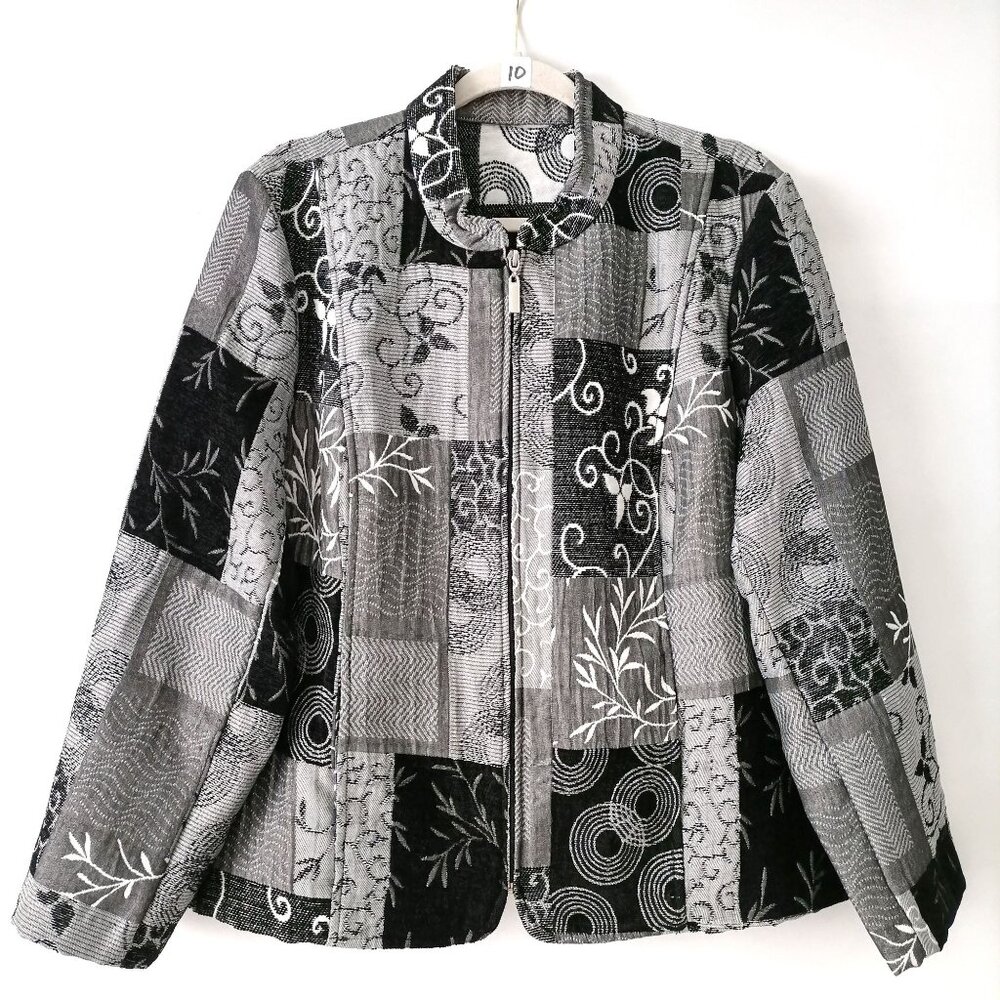 MERYL DIAMOND Womens Top Black Full Zip Jacket Size XL